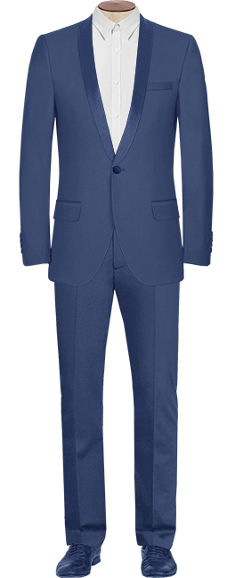 Maßgeschneiderter Smoking oder Tuxedo in der Farbe Blau.